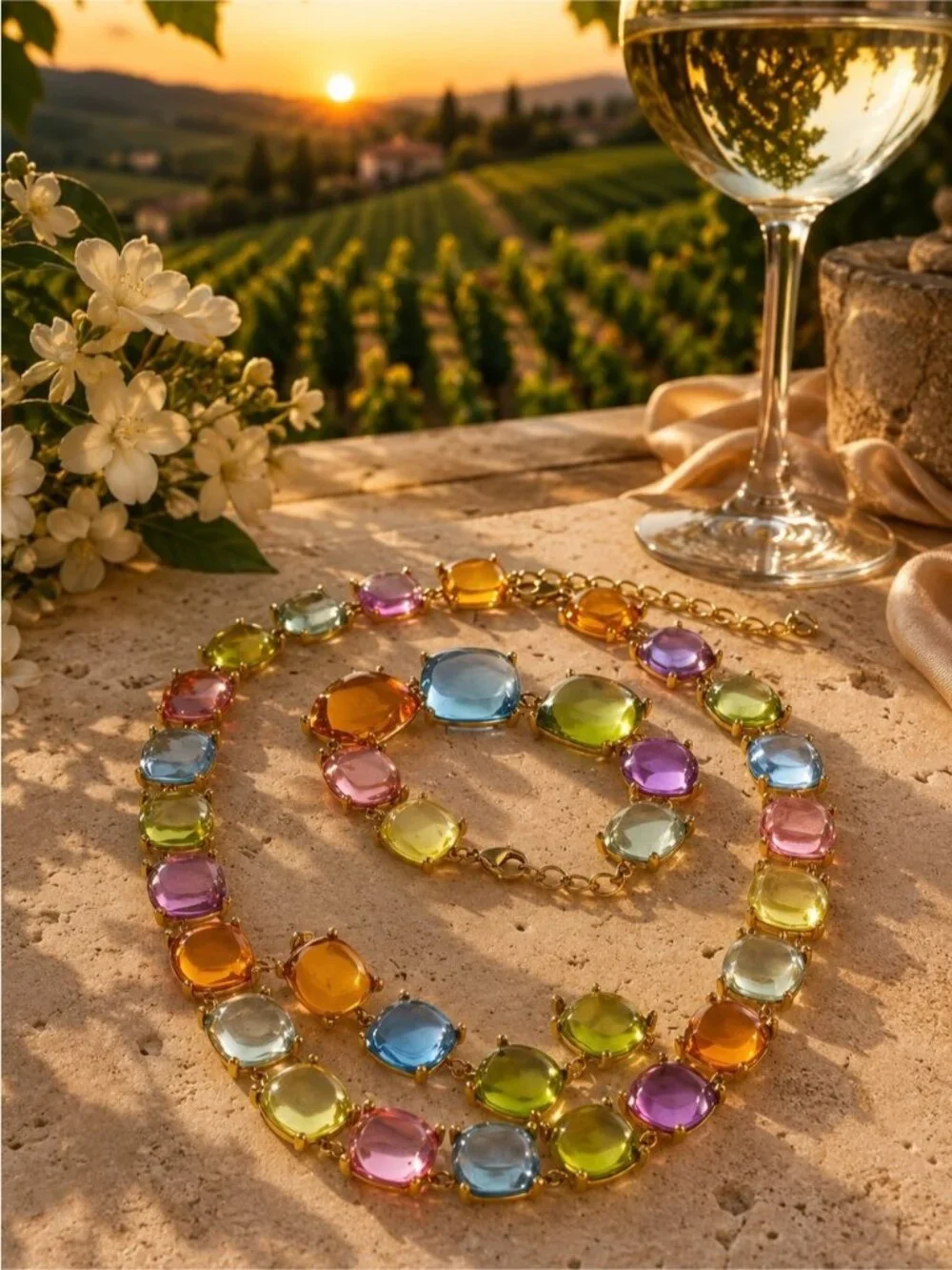 Multicolor Cabochon Necklace, bracelet & Earring Set